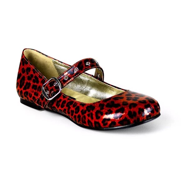 Demonia Shoes - Demonia Pleaser Daisy-04 Rockabilly Red Glitter Mary Jane Cheetah Flats Size 10